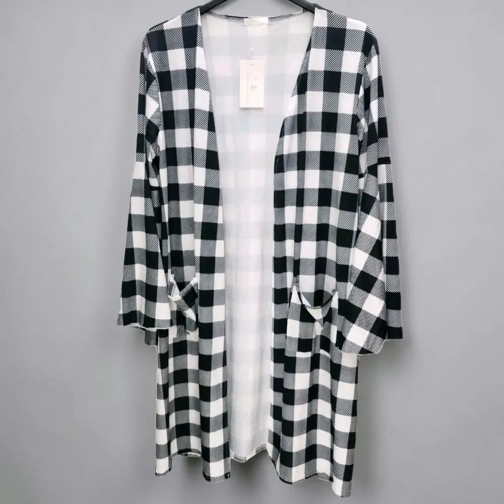 Karolina and Sophia Duster Womens Large Buffalo Plaid Bell Sleeves Cozy Cabin
